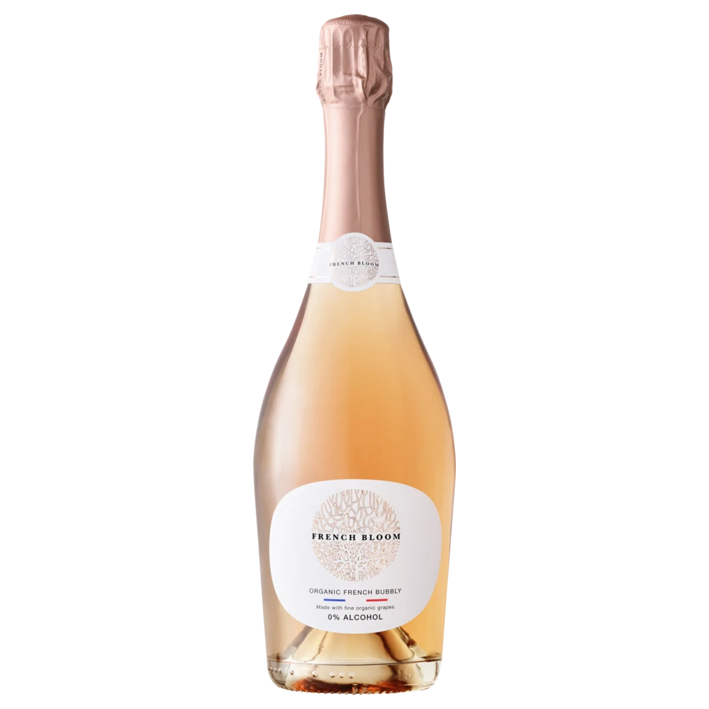 A bottle of French Bloom Alcohol Free Organic Sparkling rose 750ml Sparkling Wine